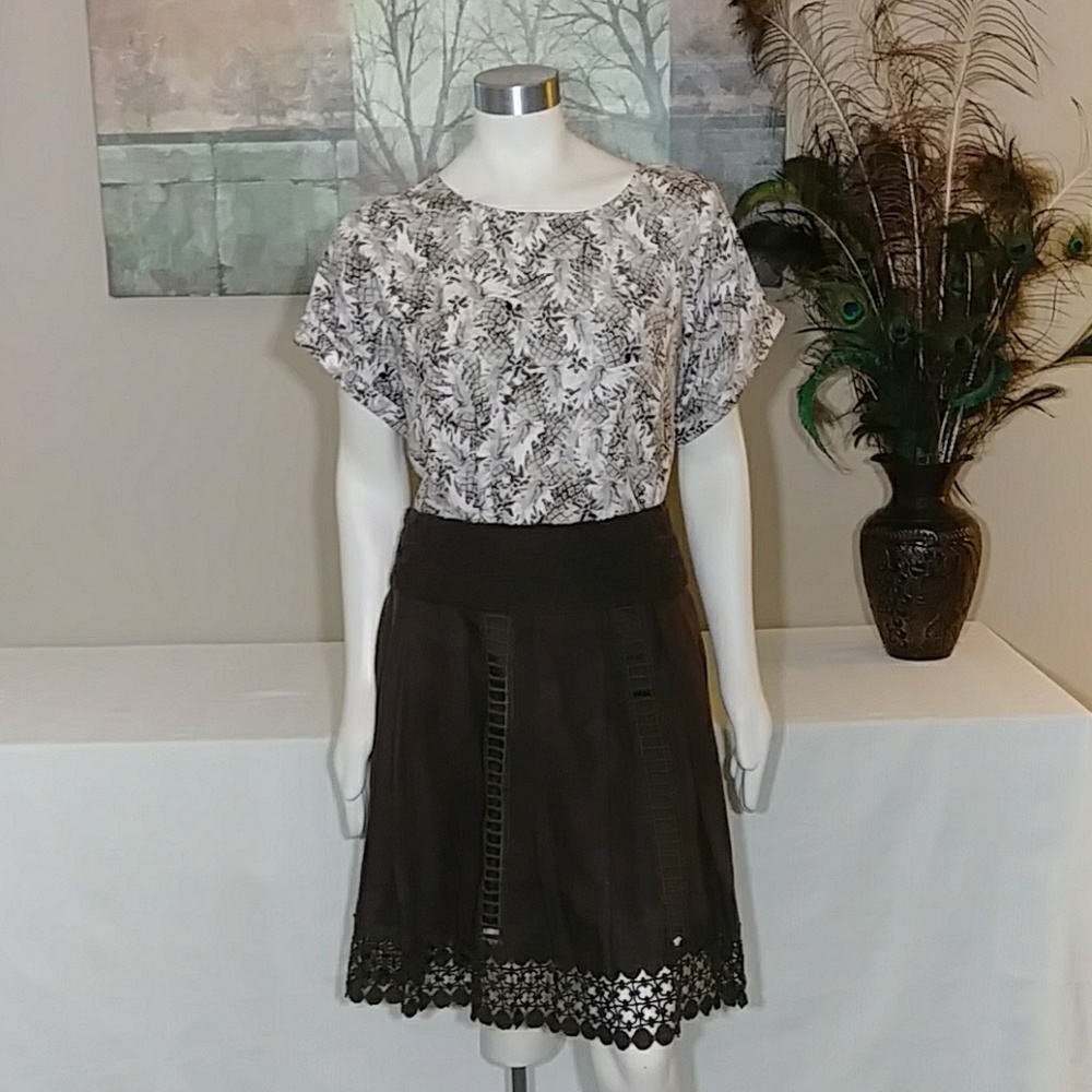 Sz 12 Kenar Linen & Cotton Lace Skirt